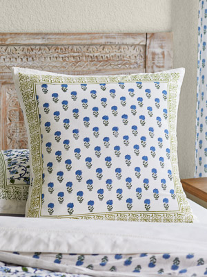 Moonlit Taj (CP)~ Exotic Turquoise Floral Euro Pillow Sham Cover