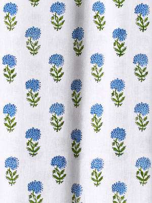 Moonlit Taj (CP) ~ White Fabric With Blue and Green Floral Print