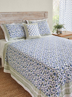 Moonlit Taj ~ Turquoise Floral India Print Summer Bedspread