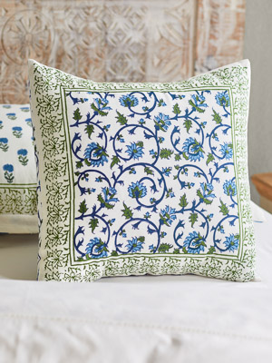 Moonlit Taj ~ Exotic India Turquoise Floral Throw Cushion Cover
