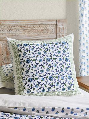 Moonlit Taj ~ Exotic Turquoise Floral Euro Pillow Sham Cover