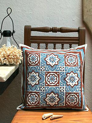 Ocean Breezes ~ Casual Blue Brown Moroccan Beach Cushion Cover