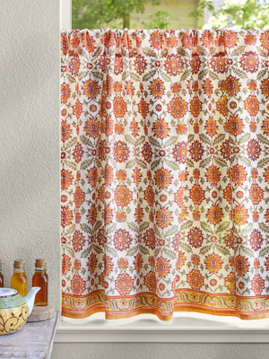 Orange Blossom ~ Persian Mediterranean Floral Kitchen Curtain