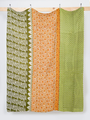 Coral Lantern Bazaar Queen Kantha Quilt