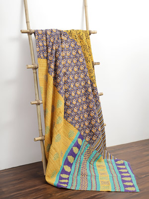 Parvati Jangid ~ Vintage Kantha Quilt Sari Bedspread