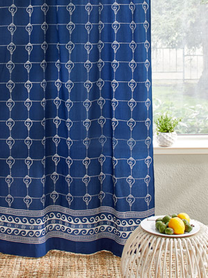 Pacific Blue (CP)~ Rustic Navy Ocean Oriental Asian Cool Curtain