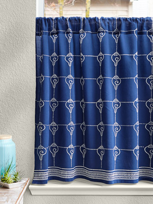 Pacific Blue (CP) ~ Rustic Navy Ocean Oriental Kitchen Curtain