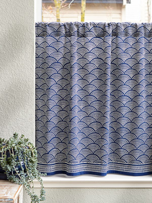 Pacific Blue ~ Rustic Navy Ocean Oriental Kitchen Curtain