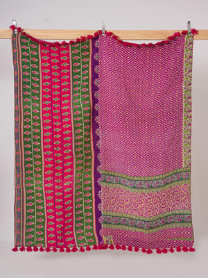 Ruby Bazaar Bloom Kantha Throw Quilt