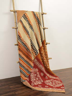 Puspa Meena ~ Vintage Kantha Quilt Sari Bedspread