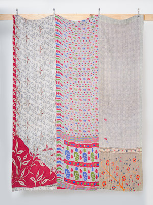 Scarlet Peacock Courtyard Queen Kantha Quilt