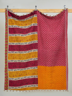 Pink Lemonade Vintage Sari Kantha Throw