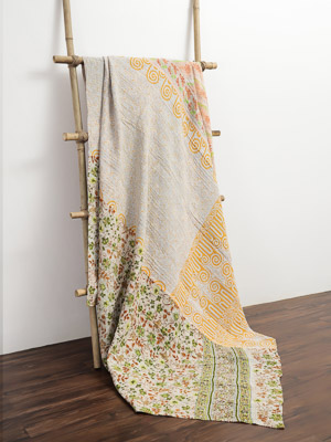 Rekha Meena ~ Vintage Kantha Quilt Sari Bedspread
