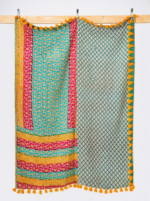 Peacock Bazaar Throw Kantha Quilt