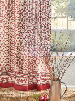 Ruby Kilim (CP) ~ Red Black Kilim Geometric Sheer Curtain Panel