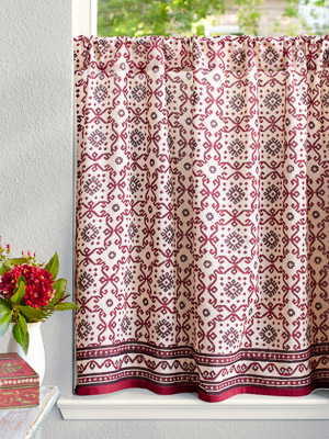Ruby Kilim (CP) ~ Rustic Ruby Red and Black Kitchen Curtain