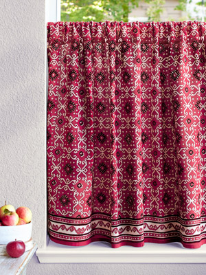 Ruby Kilim ~ Rustic Ruby Red and Black Kitchen Curtain