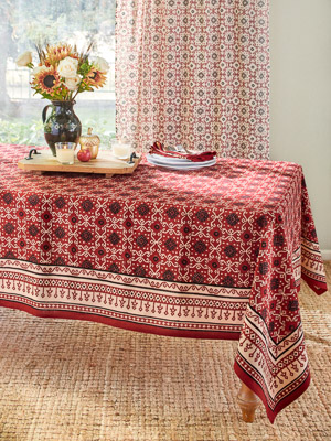 Ruby Kilim ~ Rustic Red Holiday Decorative Table Cloths