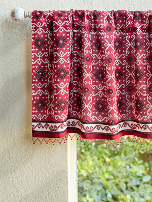 Ruby Kilim ~ Rustic Red Sheer Beaded Window Valance Treatment