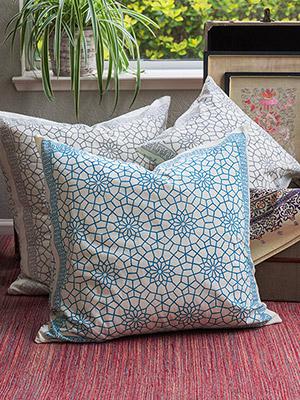 Royal Mansour Turquoise ~ Moroccan Geometric Trellis Euro Sham