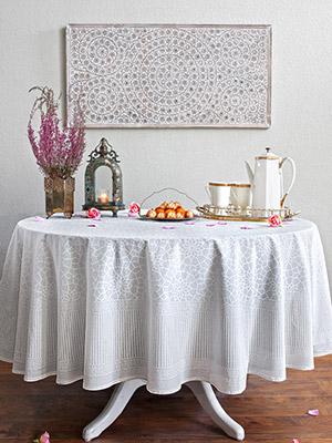 Royal Mansour ~ Moroccan Lattice Trellis White Round Tablecloth