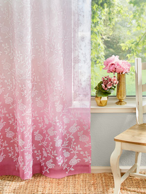 Rose Damask ~ Pink Ombre Sheer Curtain Panel