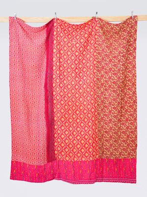 Pink Lotus Sunset King Kantha Quilt