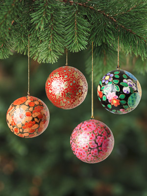 Regal Radiance Quartet ~ Hand Painted Paper Mache Ornaments