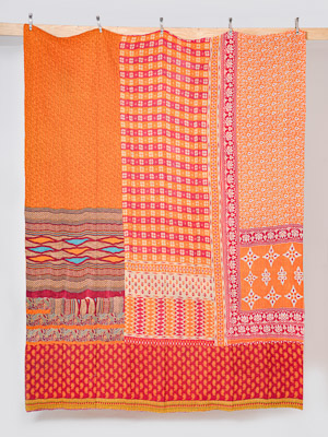 Tangerine Sunset Mosaic King Kantha Quilt