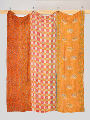 Golden Paisley Garden Queen Kantha Quilt
