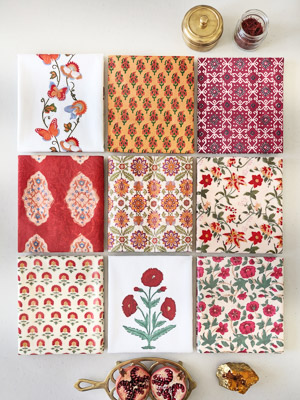 Saffron & Pomegranate ~ Hand Block Printed Fat Quarter Bundle