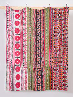 Citron Summer Stripe Queen Kantha Bedspread