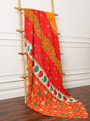 Santosh Bunkar ~ Vintage Kantha Quilt Sari Bedspread