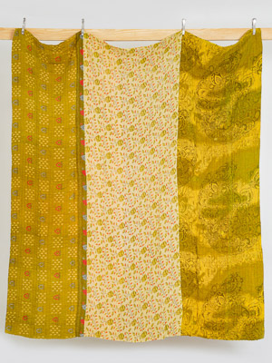 Gold Olive Ivory Grove Queen Kantha Quilt