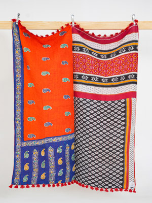 Tangerine Bazaar Kantha Throw Quilt
