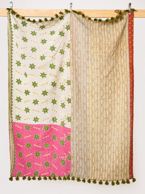Ivory Garden Vintage Sari Kantha Throw
