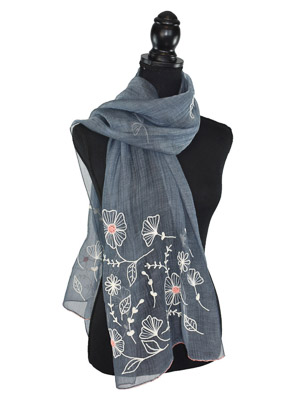 Hand embroidered Flower Accented Scarf