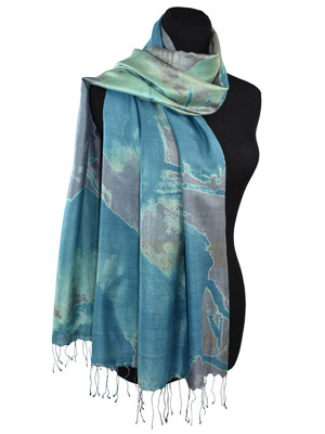 Artistic Floral Blue Handwoven Silk Scarf
