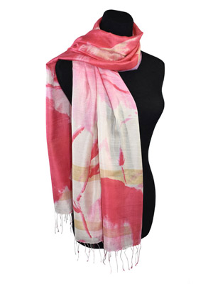 Artistic Floral Pink Handwoven Silk Scarf