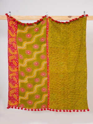Marigold Courtyard Kantha Throw Quilt