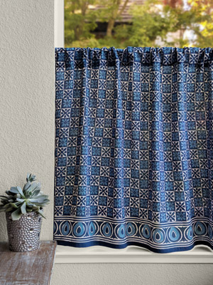 Starry Nights ~ Indian Blue Batik  Kitchen Cafe Curtain