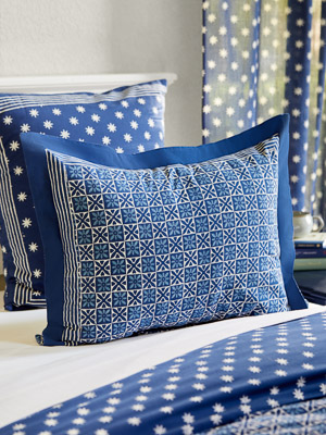 Starry Nights ~ Blue Batik Pillow Cover Sham Flanged
