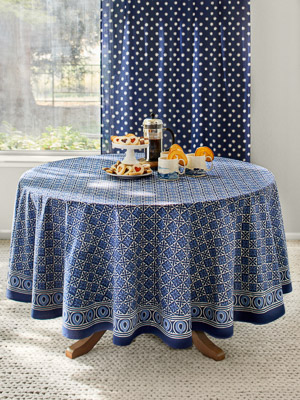 Starry Nights ~ Designer Batik Blue Round India Tablecloth