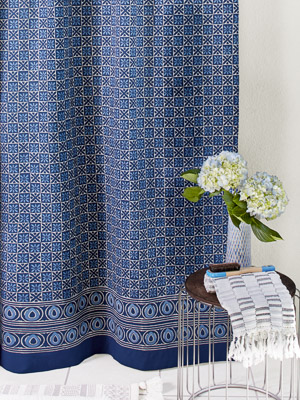 Starry Nights ~ Blue Batik Contemporary Fabric Shower Curtain