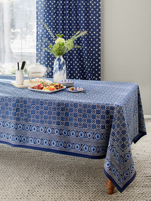 Starry Nights ~ Batik Blue Designer Block Print Tablecloth