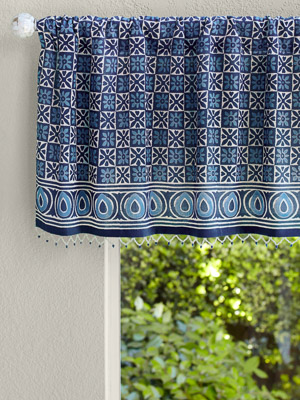 Starry Nights ~ India Blue Batik Beaded Valance Window Coverings
