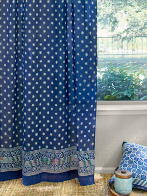 Starry Nights (CP) ~ Indigo Blue Batik India Sheer Curtain Panel
