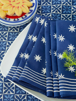 Starry Nights ~ Blue Batik Cloth Dinner Table Napkins
