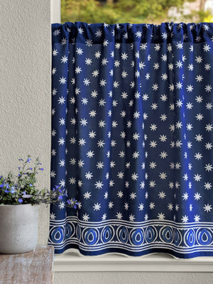 Starry Nights (CP) ~ Indian Blue Batik Kitchen Cafe Curtain