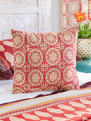 Spice Route (CP) ~ Red Mandala Sun Print Throw Cushion Cover